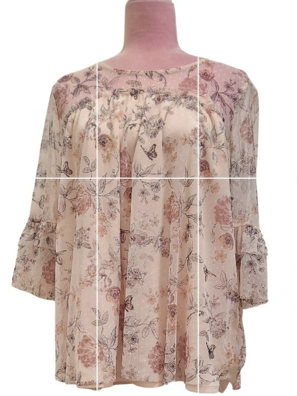 No Boundaries Pink Floral Lace-Yoke Peasant Tunic